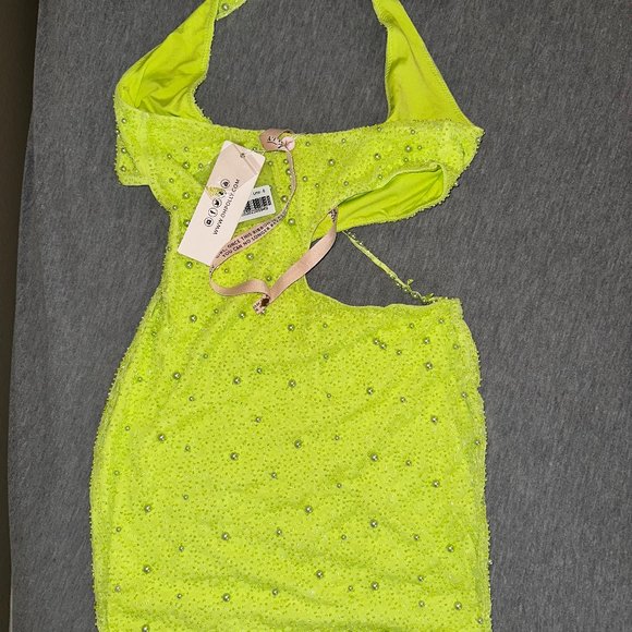 Lime Green Mini Embellished Dress - Picture 3 of 3